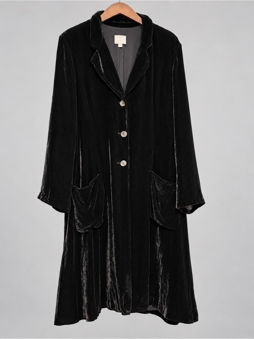 J.Jill Black Velvet Silk Blend Long Duster Coat Blazer Size L